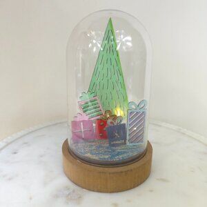 Vintage Rustic Hand Made Battery Operated Table Top Bell Jar Christmas Scene